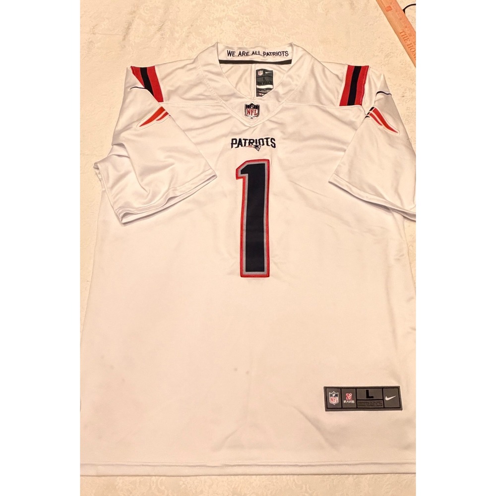 Nike NFL New England Patriots Cam Newton #1 White Football Jersey Men's L